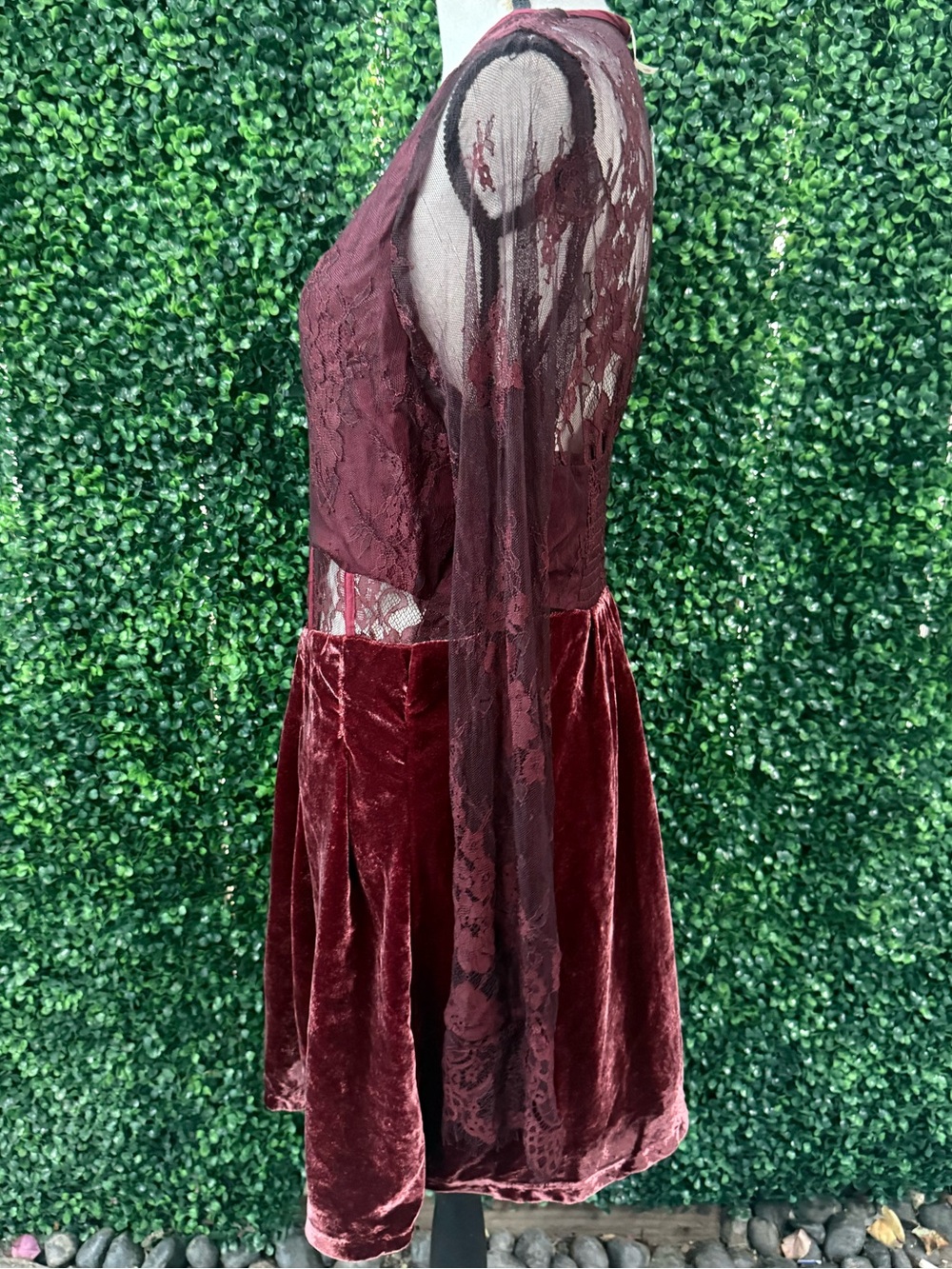 Free People Lace Velvet Skater Dress - Burgundy - Picture 5 of 10